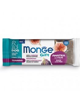 Monge Gift Fruit Bars Training – Неустоимо лакомство за кучета над 1 година - монопротеинови барчета без зърнени култури с патешко месо и смокини - 100 гр.