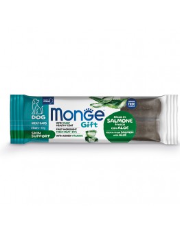 Monge Gift Meat Bars Skin Support DOG – Неустоимо лакомство за кучета над 1 година за здрава кожа и блестяща козина, без зърнени култури със сьомга, алое вера и дрожди  – 40 гр.
