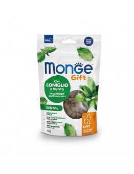 Monge Gift Filled and Crunchy Dental Cat with Rabbit and Peppermint – Неустоимо лакомство за котки – хрупкави джобчета с мек пълнеж със заешко и мента за дентална грижа – 60 гр.