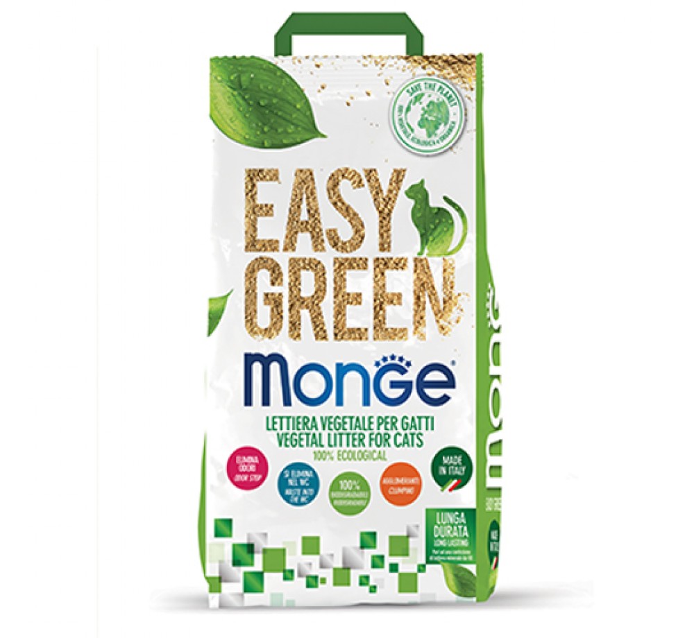Monge Easy Green – Натурална, растителна котешка тоалетна със 100% растителна основа подходяща и за порчета и влечуги – 10 л. - 3.8 кг.