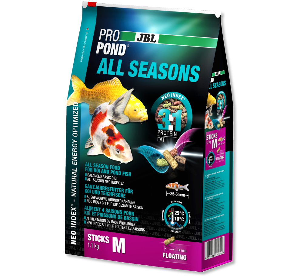 JBL ProPond All Seasons M - високо качествена и отлично балансирана, всесезонна храна за кои и езерни риби над 15 см. - 32 л. - 5.8 кг. - нов код 4125800