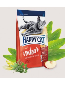 HAPPY CAT - Indoor Voralpen-Rind (Alpine Beef) - за неактивни котки живеещи на закрито над 1 година с алпийско говеждо и добавено пилешко и ябалки - 0.300 кг.