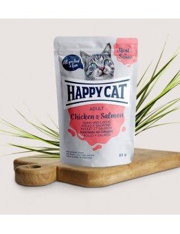 Happy Cat Meat in Sauce Adult Chicken & Salmon - неустоим пауч за израстнали котки с пиле и сьомга - 85 гр.
