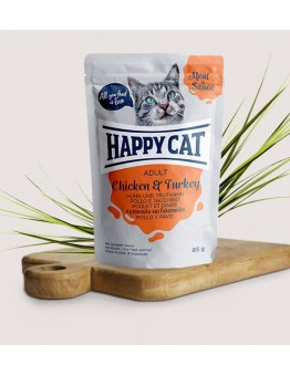 Happy Cat Meat in Sauce Adult Chicken & Turkey - неустоим пауч за израстнали котки с пиле и пуйка - 85 гр.