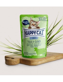 Happy Cat All Meat Adult Veal & Lamb - неустоим пауч за израстнали котки с телешко и агнешко месо - 85 гр.