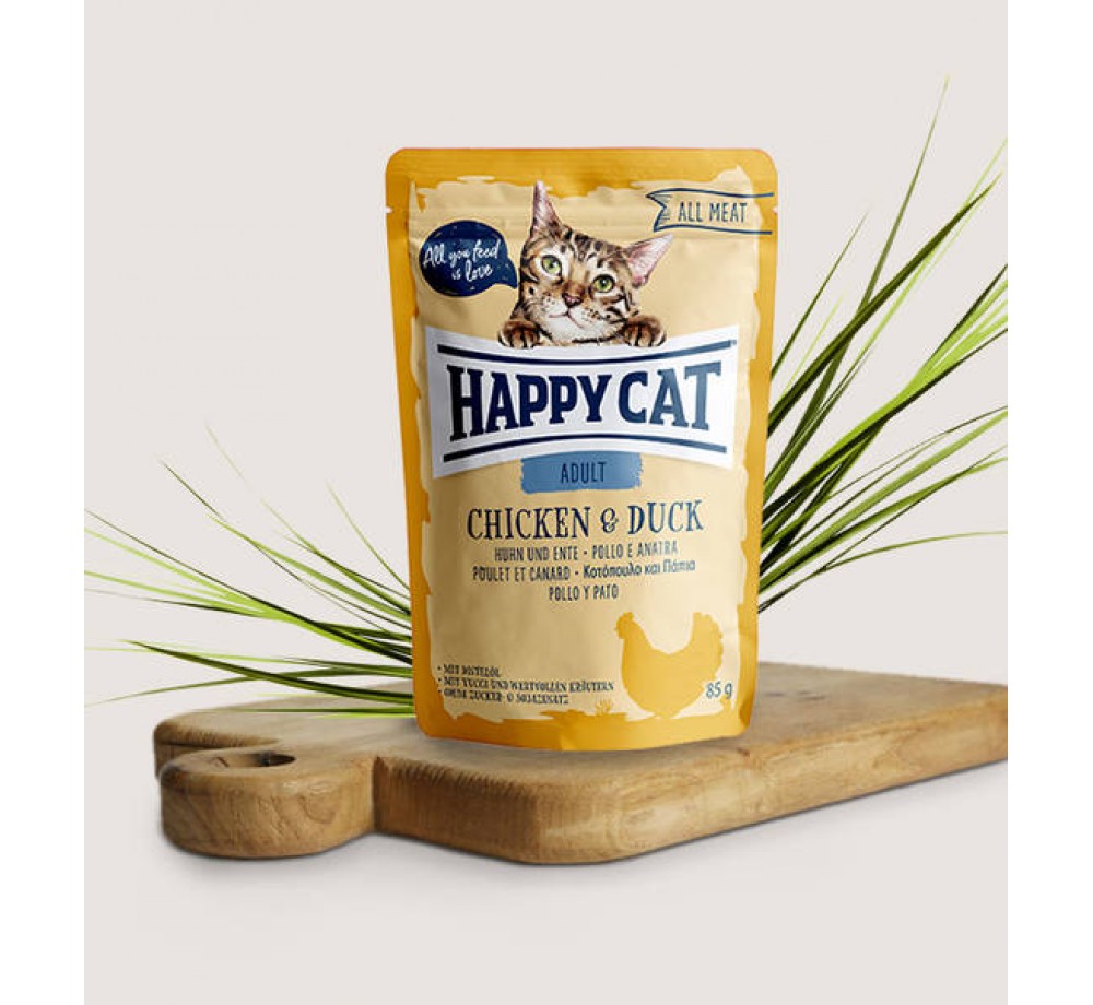 Happy Cat All Meat Adult Chicken & Duck - неустоим пауч за израстнали котки с пиле и патица - 85 гр.