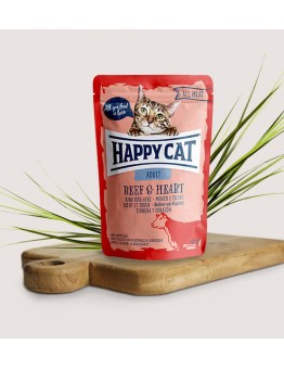 Happy Cat All Meat Adult Beef & Heart - неустоим пауч за израстнали котки с говеждо месо сърца - 85 гр.