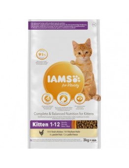 Iams Kitten with Fresh Chicken - Неустоима, пълноценна храна за подрастващи котки до 12 месец с пилешко и пуешко месо - 0.8 кг.
