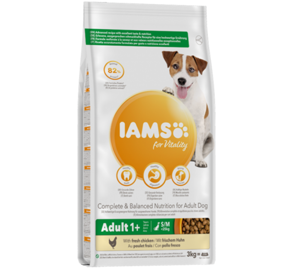 IAMS for Vitality Adult Small and Medium Breed with Fresh Chicken - Суха храна за кучета от малки и средни породи над 1 година - с пилешко месо - 12 кг.