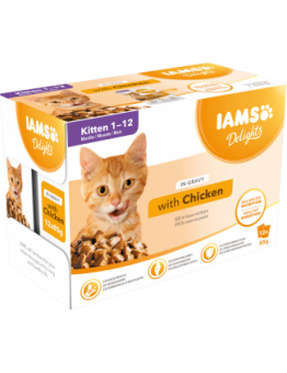 Iams cat pouch kitten gravy - паучове за малки котенца до 1 година с пилешко месо в сос грейви - 12 х 85 гр.