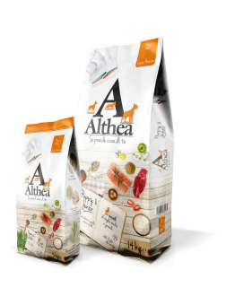 Althea Super premium Puppy & Junior - пълноценна храна за кучета средни и големи породи и възраст от 2 до 18 месеца с говеждо, пилешко, агнешко, сьомга и картофи - 14 кг.