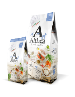 Althea Super premium Light - пълноценна храна за куччета средни и големи породи над 1 година с наднормено тегло с говеждо, пилешко, агнешко, сьомга и ориз - 14 кг.