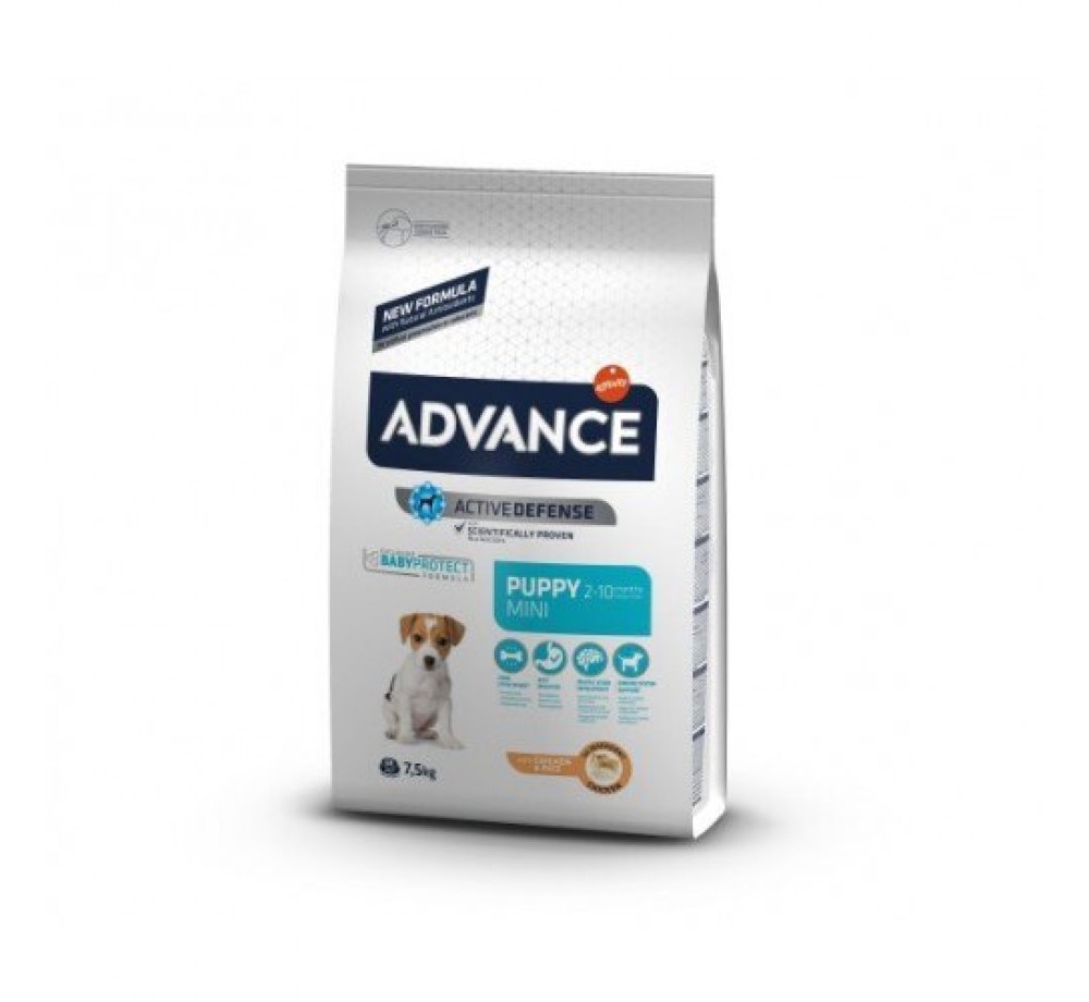 Advance Dog Puppy Mini Chicken and Rise - суха храна за дребни породи кученца до 10кг,  от 2 до 10 месеца с пиле и ориз - 3 кг.