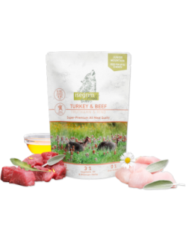 Isegrim Turkey, Beef, Sweet Potato, Mountain herbs - Неустоим, високо качествен пауч за кучета над 1 година от всички породи с пуешко, говеждо, сладък картоф и планински билки - 410 гр.