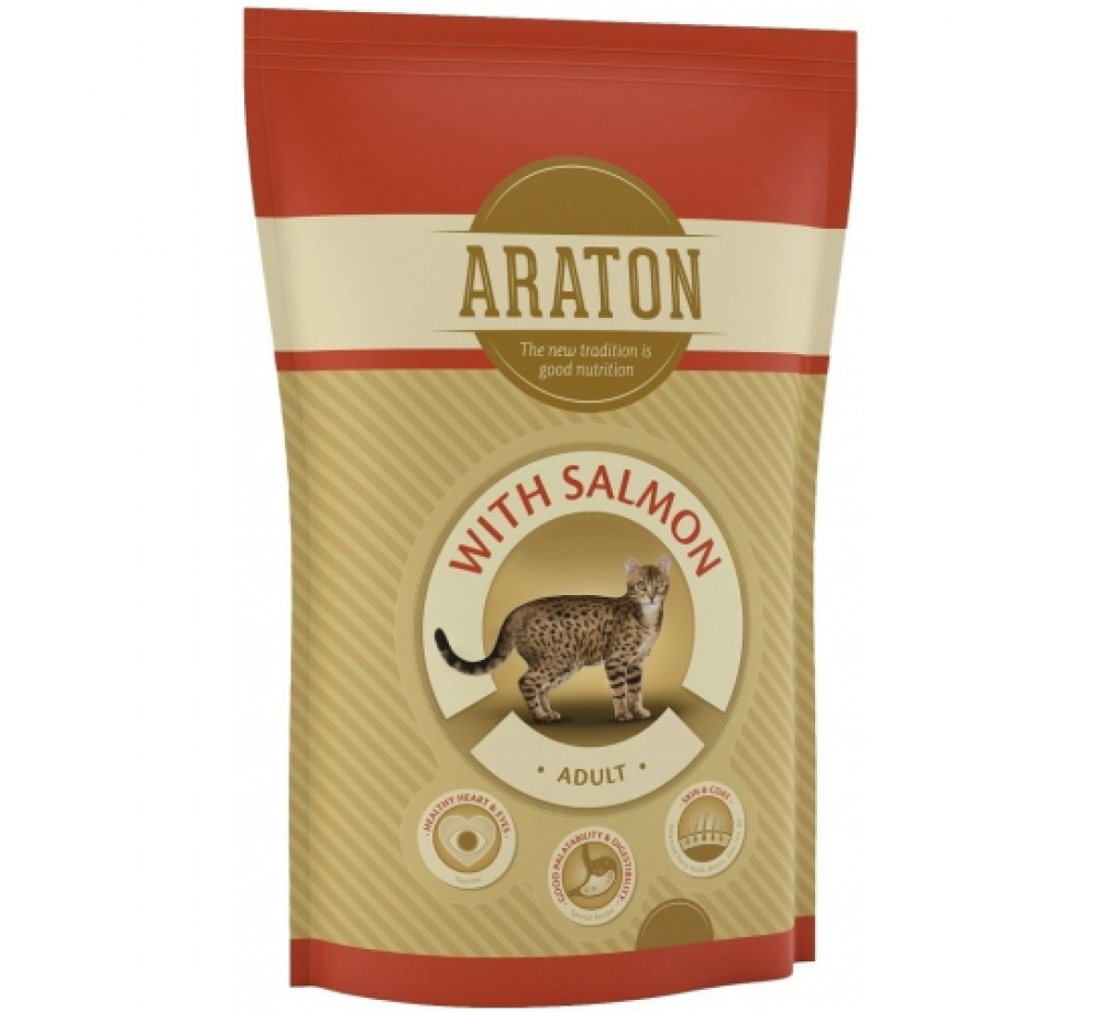 Araton Adult CAT with Salmon - пълноценна балансирана суха храна за котки над 1 година със сьомга и пилешко месо - 15 кг.