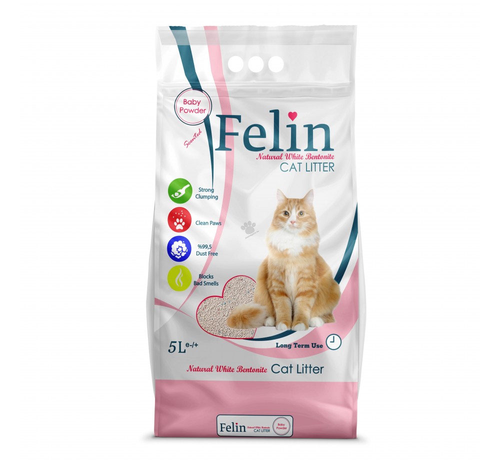 Felin cat litter Baby Powder - бентонитова котешка тоалетна - с аромат на бебешка пудра - 5 литра
