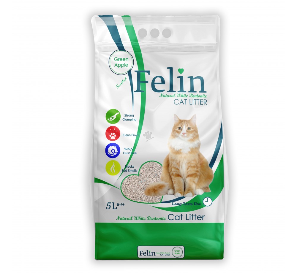 Felin Green Apple - бентонитова котешка тоалетна - с аромат на зелена ябълка - 5 литра Felin Green Apple - бентонитова котешка тоалетна - с аромат на зелена ябълка - 5 литра