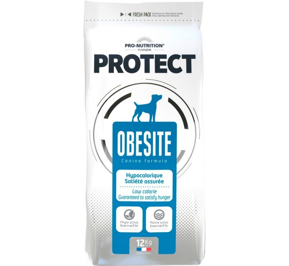 Flatazor Pro-Nutrition Protect Obesite - Пълноценна, високо протеинна (75%),диетична храна за кучета с наднормено тегло над 1 година,с ниска калоричност, с патица, пуйка и свинско месо - 12 кг.