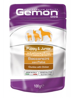 Gemon Chunkies with Chicken – Puppy & Junior - пауч за подрастващи кучета от 1 месец до 1 година с пилешко - 0.100 кг.