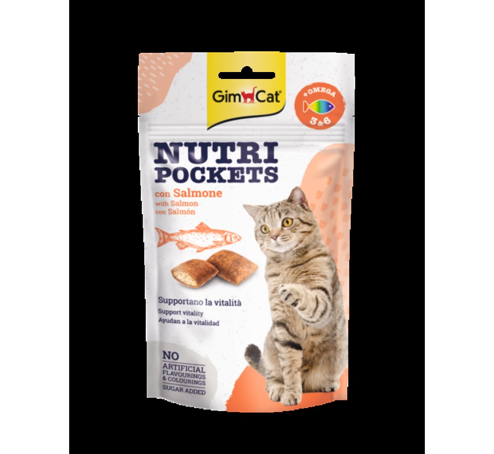 GimCat Nutri Pockets - Лакомство за котки хрупкави джобчета със Сьомга + Омега 3 и 6 - 60 гр.
