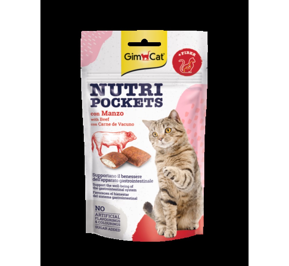 GimCat Nutri Pockets - Лакомство за котки хрупкави джобчета с говеждо + фибри - 60 гр.
