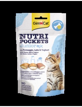 GimCat Nutri Pockets JUNIOR - Лакомство за подрастващи котки хрупкави джобчета със сирене, мляко и йогурт + калций - 60 гр.