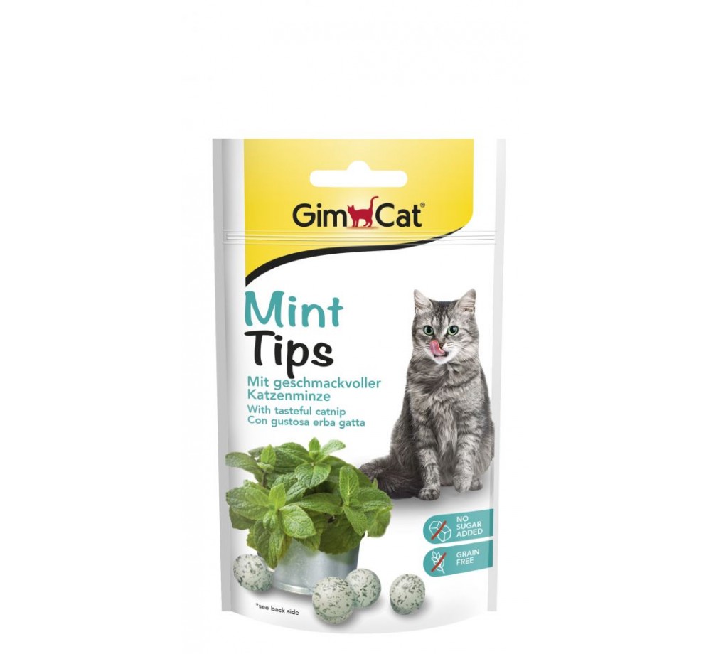 GimCat – Mint Tips - Лакомство за котки ментови дражета с котешка трева - 40 гр.