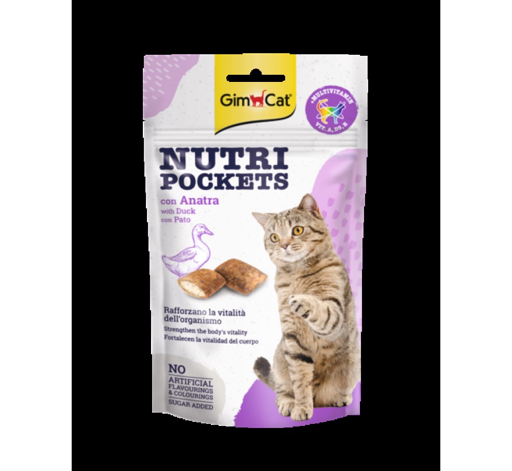 GimCat Nutri Pockets - Лакомство за котки хрупкави джобчета с патица + витамини - 60 гр.
