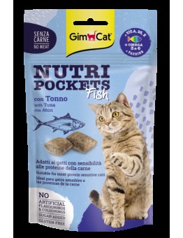 GimCat Nutri Pockets Fish - Лакомство за котки хрупкави джобчета с риба тон + Вит. A, D3, E + Омега 3 и 6 +Таурин - 60 гр.