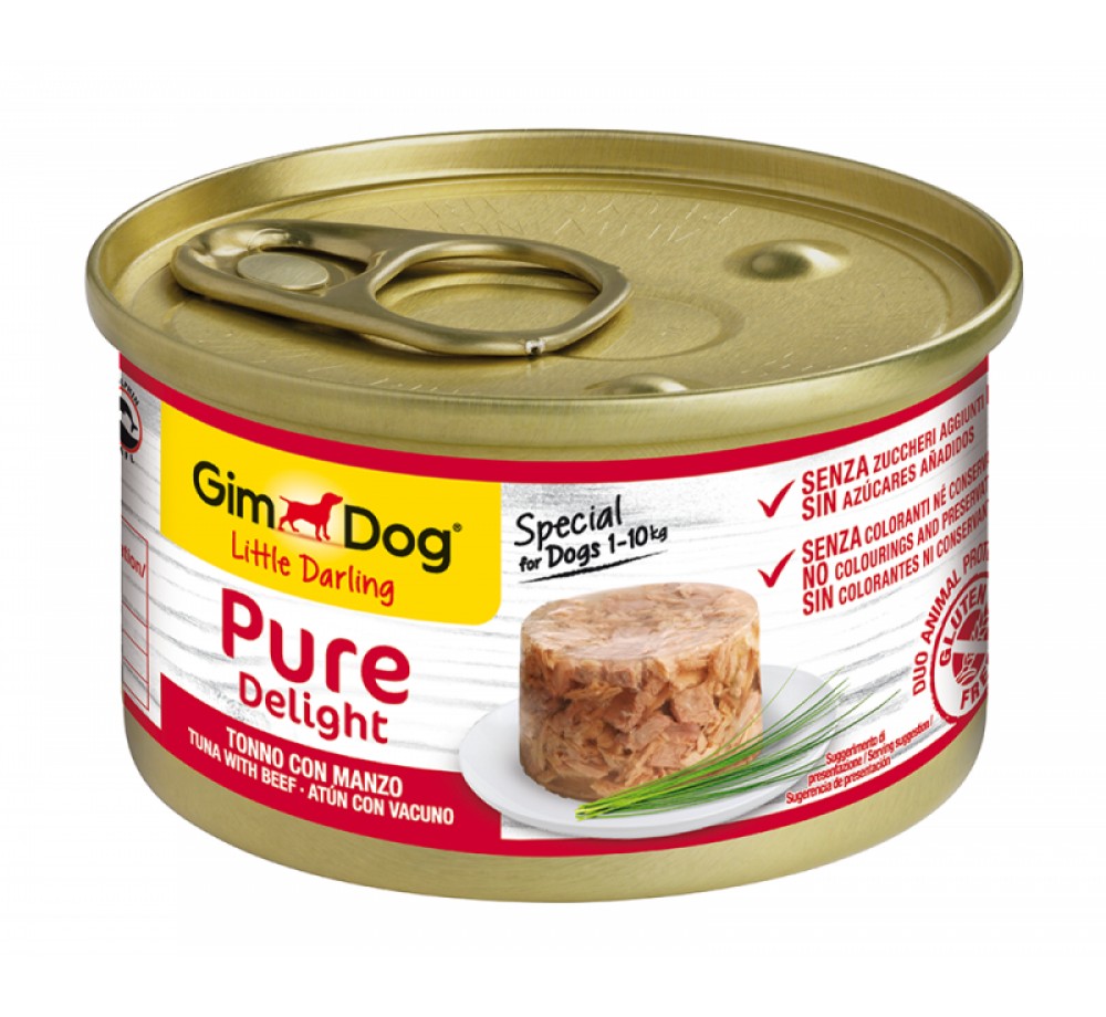 GimDog Little Darling PureDelight Beef Tuna - високо качествена и неустоима консерва с риба тон и говеждо месо за кучета от 1 до 10 кг. - 85 гр.
