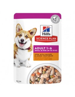 Hills Science Plan Small & Mini Adult Dog Stew with Chicken & Vegetables – пълноценен и неустоим пауч за кучета от мини и малки породи над 1 годин -  пилешко със задушени зеленчуци - 80 гр.