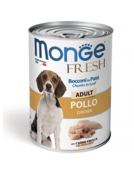 Monge Fresh Dog Adult Chunks in Loaf with Chicken – Консерва за кучета над 1 година от всички породи хапки в пастет с пилешко месо  - 400 гр.