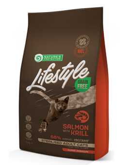 Nature's Protection LifeStyle Cat - Grain Free - Adult Sterilised - Salmon with Krill - Супер премиум, високо качествена храна без зърно за кастрирани котки над 12 месеца  със сьомга и крил  - 7 кг.